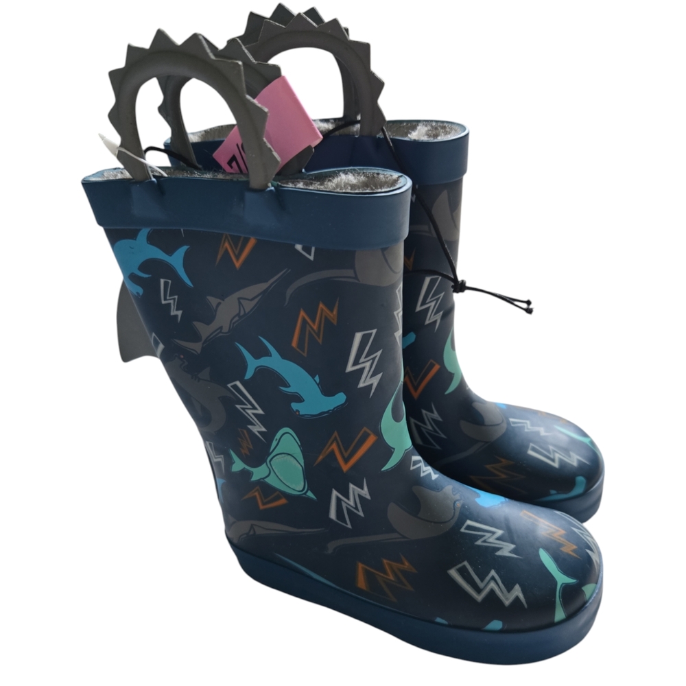 Blue and Gray Rain and Snow Boots with Shark Print